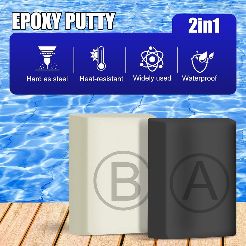 Fuchoi Epoxy Putty 10oz/280g Pool Putty - 2 Part A&B Epoxy Sculpt Clay, Waterproof Filler for Underwater/Above Fast Repair, Pipes, Leaks, Cracks, Holes, Bonds Plastic, Wood, Metal, Tile, Ceramics (Grey) - Image 2